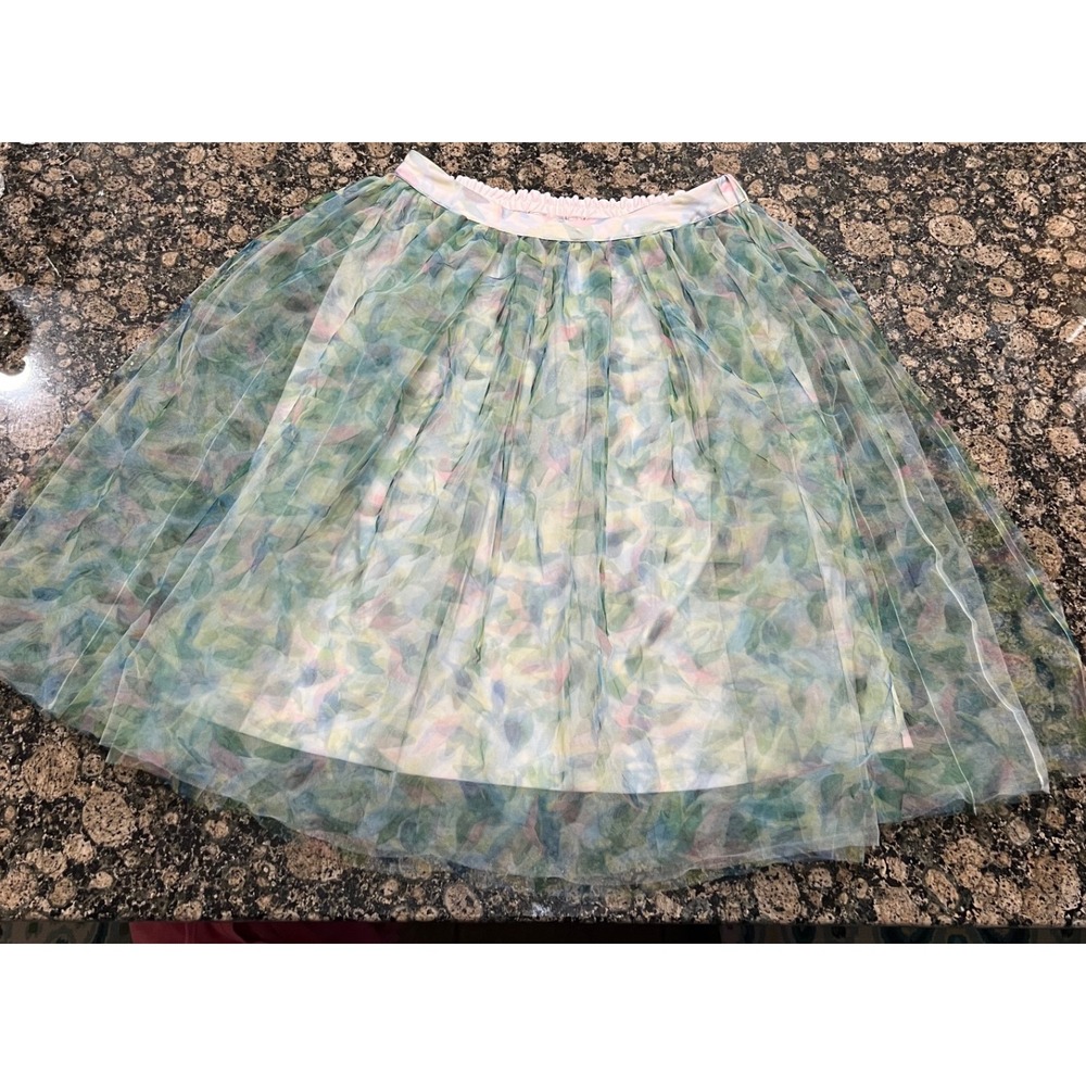 Disney Cinderella LC Lauren Conrad Tulle Midi Skirt Green Pink Watercolor Small